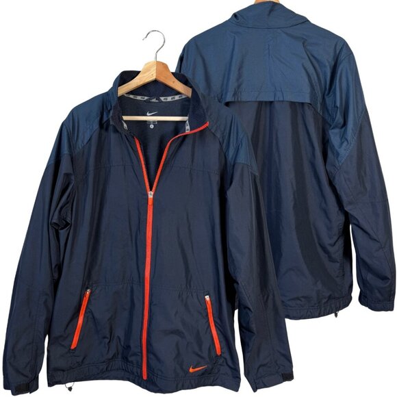 Nike Full Zip Windbreaker Track Jacket Mens Large Navy Orange Activewear Outdoor - Picture 1 of 15